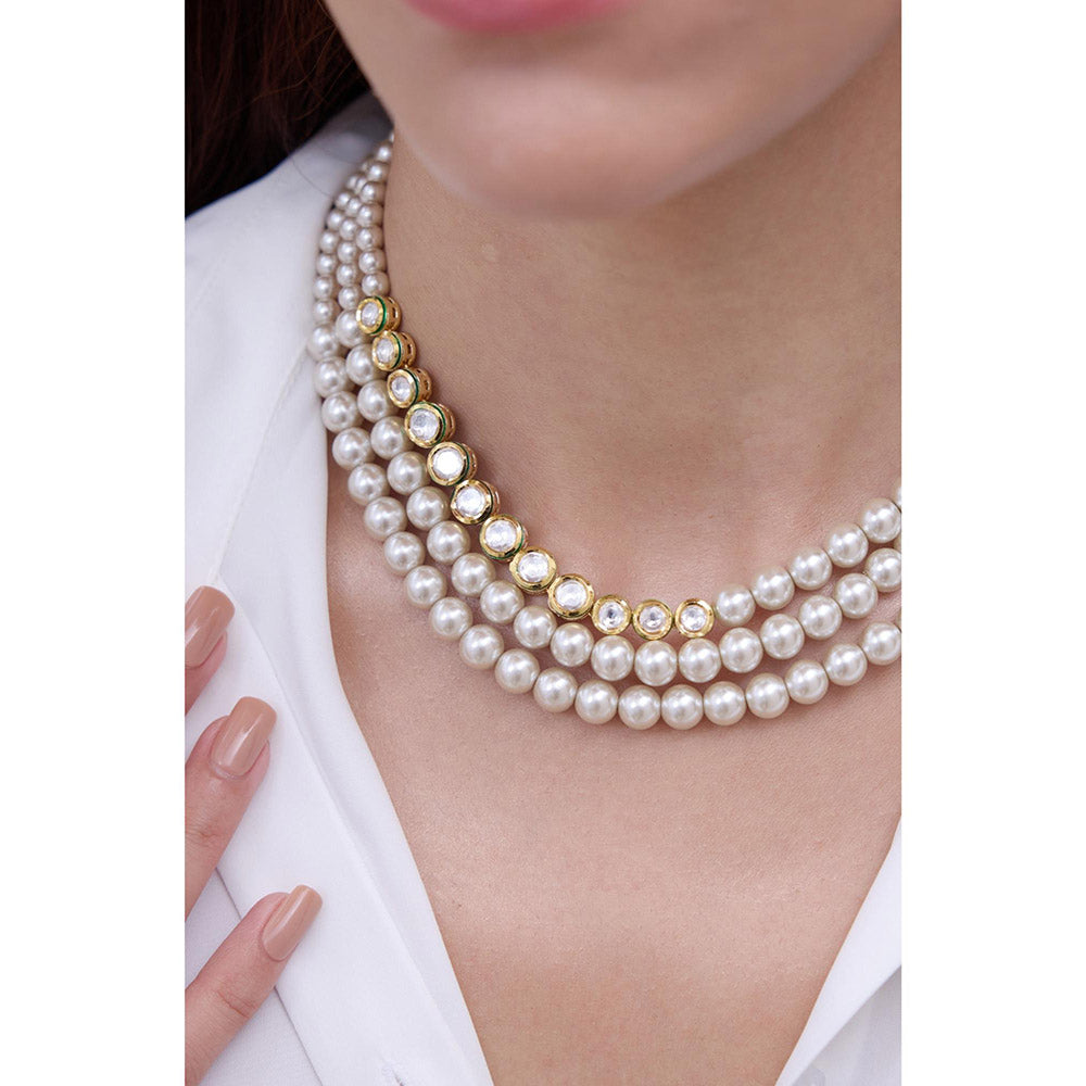 Joules By Radhika Karvi White Pearl Kundan Choker