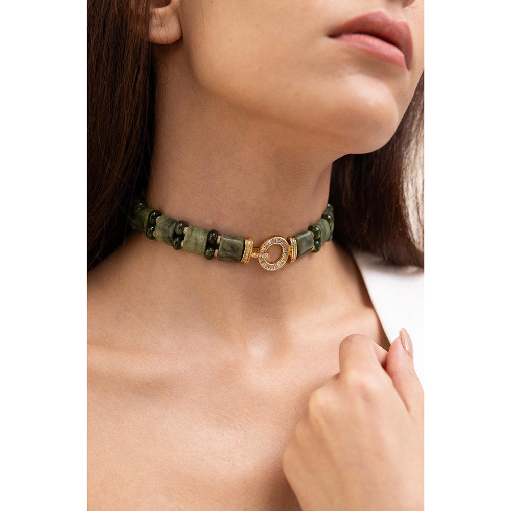 Joules By Radhika Divija Green Beads Stone Studded Choker