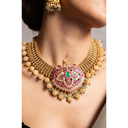 Joules By Radhika Harvi Multi-Color Kundan Necklace Set