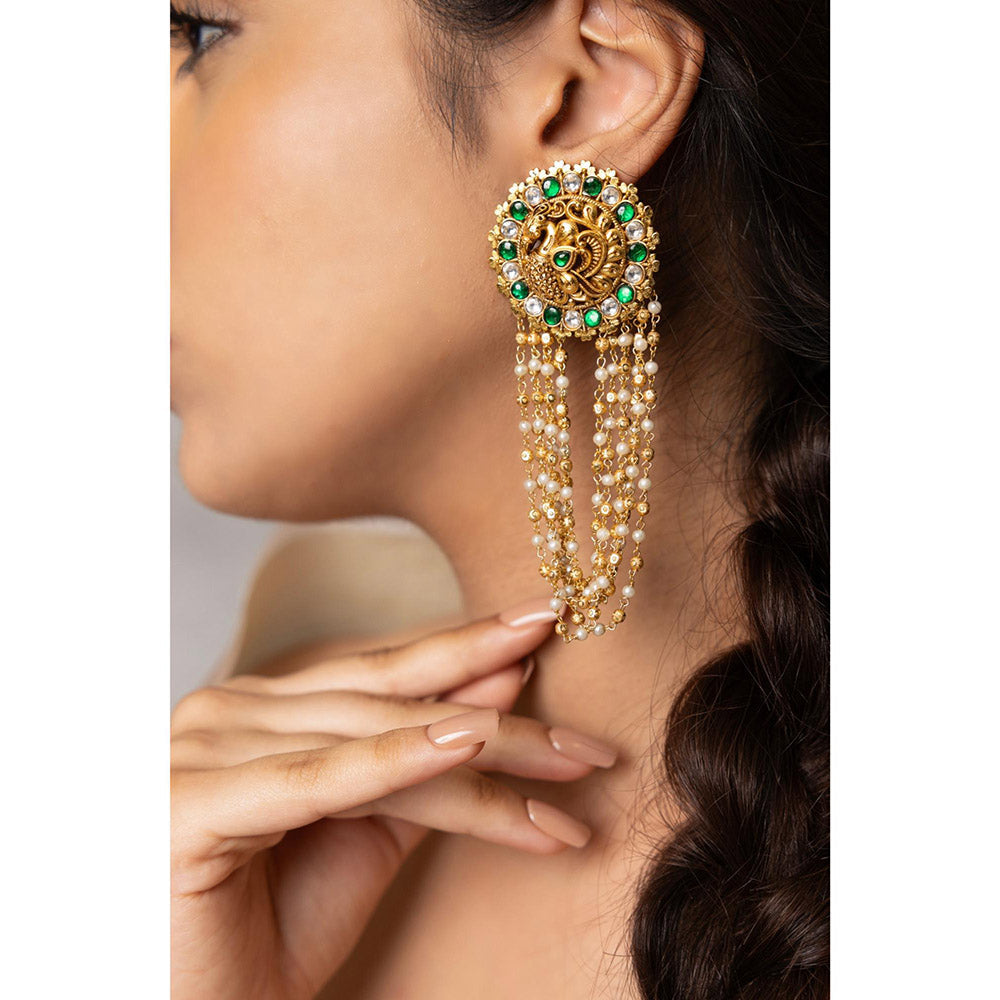 Joules By Radhika Nayeli Green Stone Studded Drop Earrings