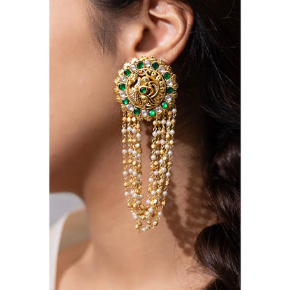 Joules By Radhika Nayeli Green Stone Studded Drop Earrings