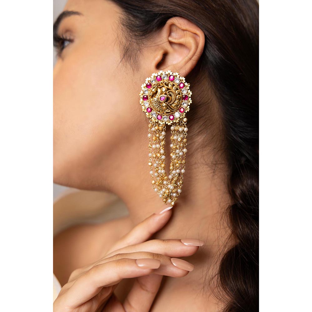 Joules By Radhika Manaya Pink Stone Studded Drop Earrings