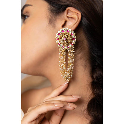 Joules By Radhika Manaya Pink Stone Studded Drop Earrings