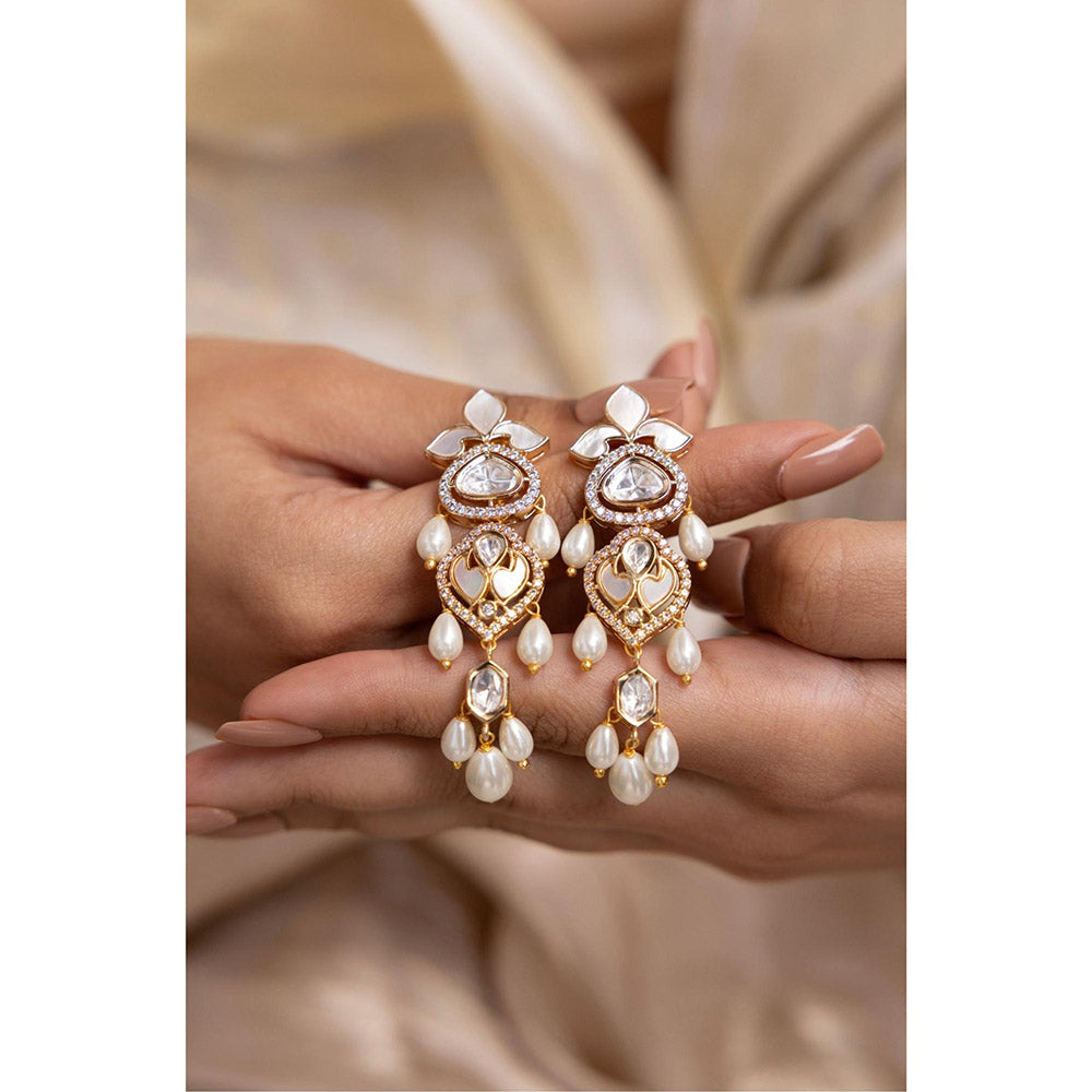Joules By Radhika Elaris White Kundan Pearl Earrings