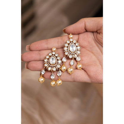 Joules By Radhika Hrida White Kundan Pearl Earrings