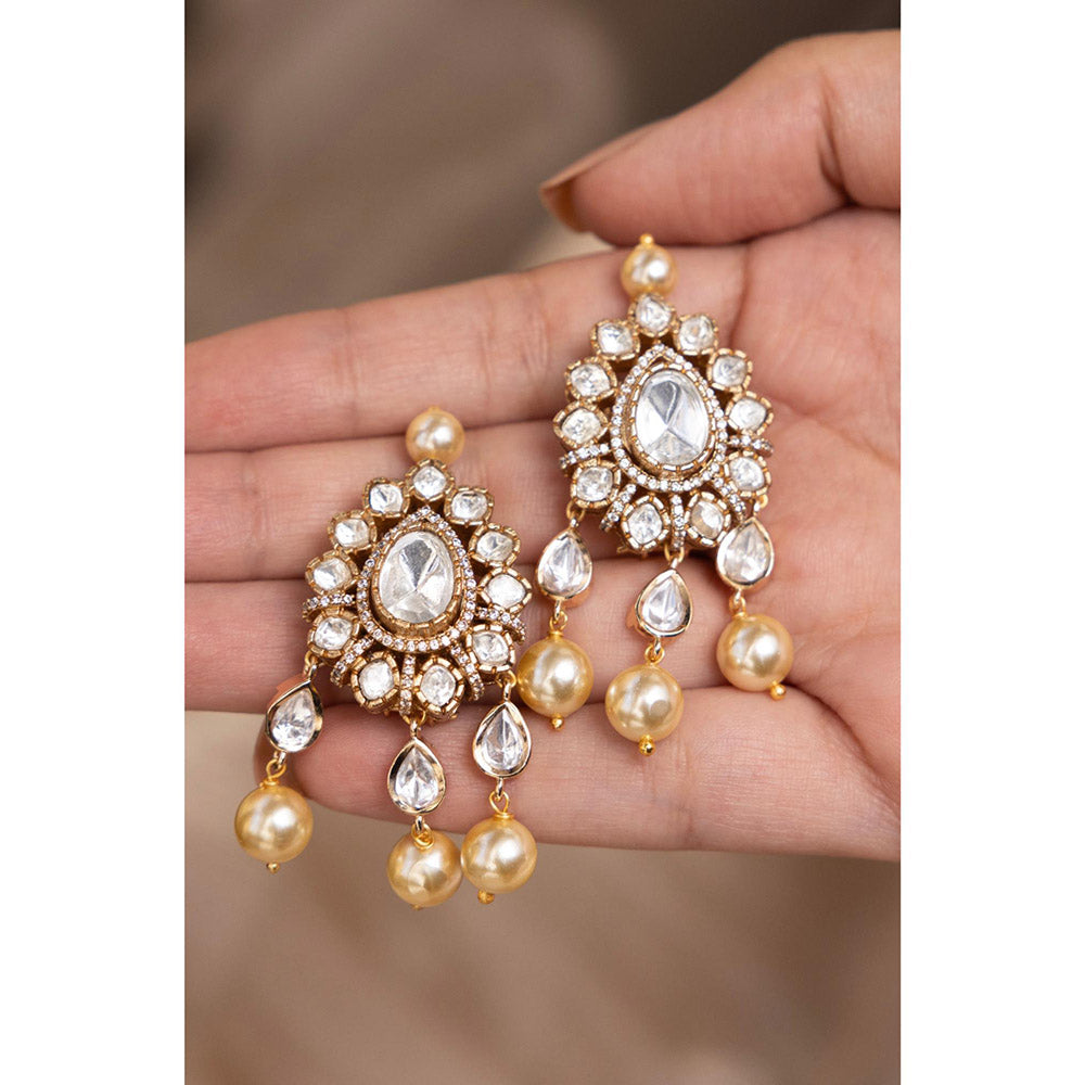 Joules By Radhika Hrida White Kundan Pearl Earrings