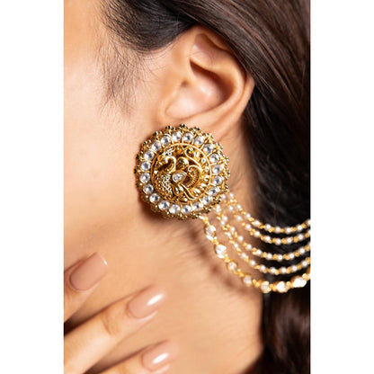 Joules By Radhika Naraya Kundan Stud Earrings with Attached Ear Chain