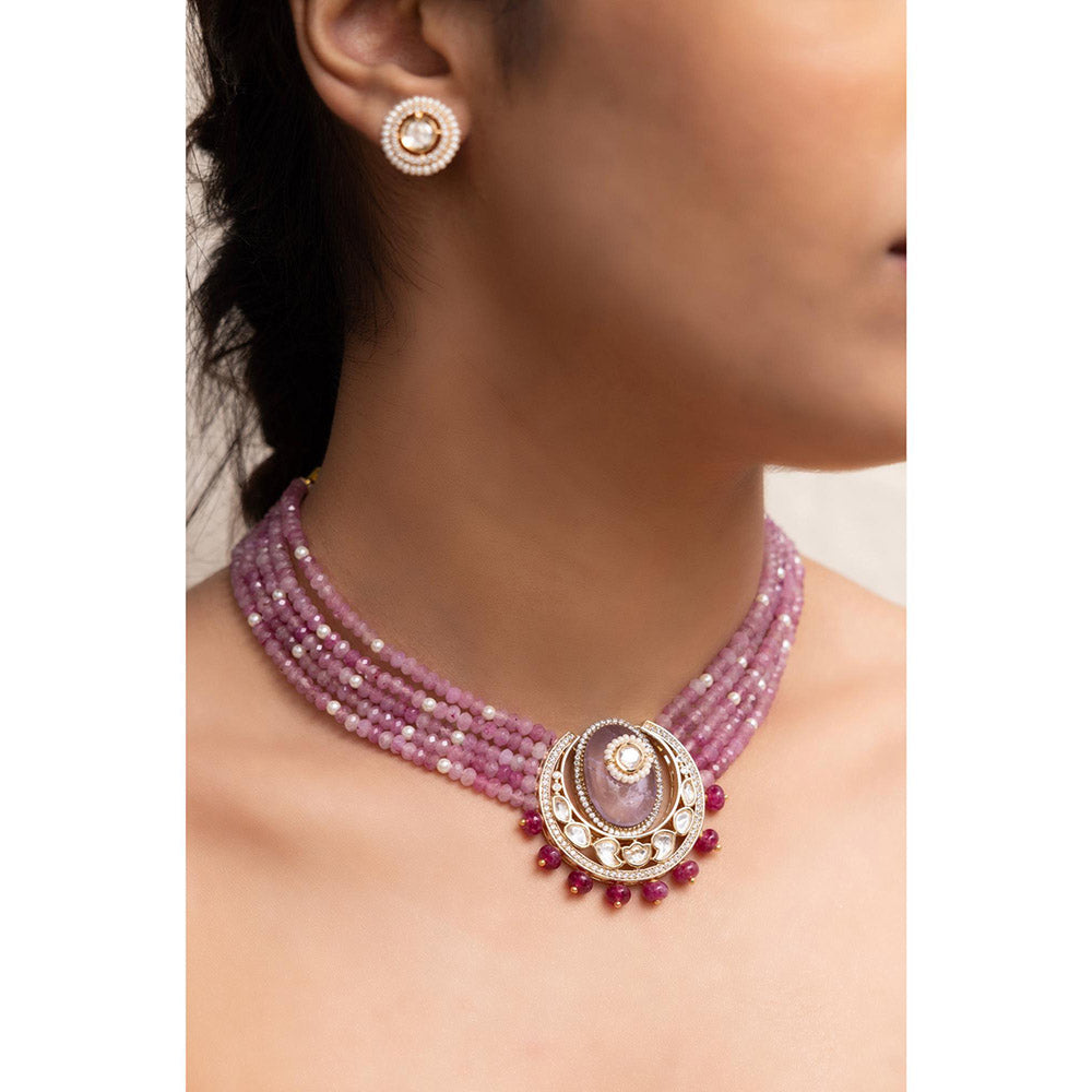 Joules By Radhika Lakshi Pink Beads Kundan Necklace Set