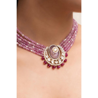 Joules By Radhika Lakshi Pink Beads Kundan Necklace Set