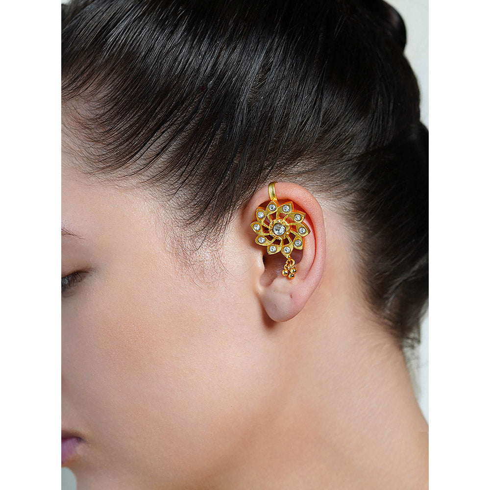 Joules By Radhika White Sunburst Gold Ear Cuff Earrings