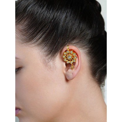 Joules By Radhika White Sunburst Gold Ear Cuff Earrings