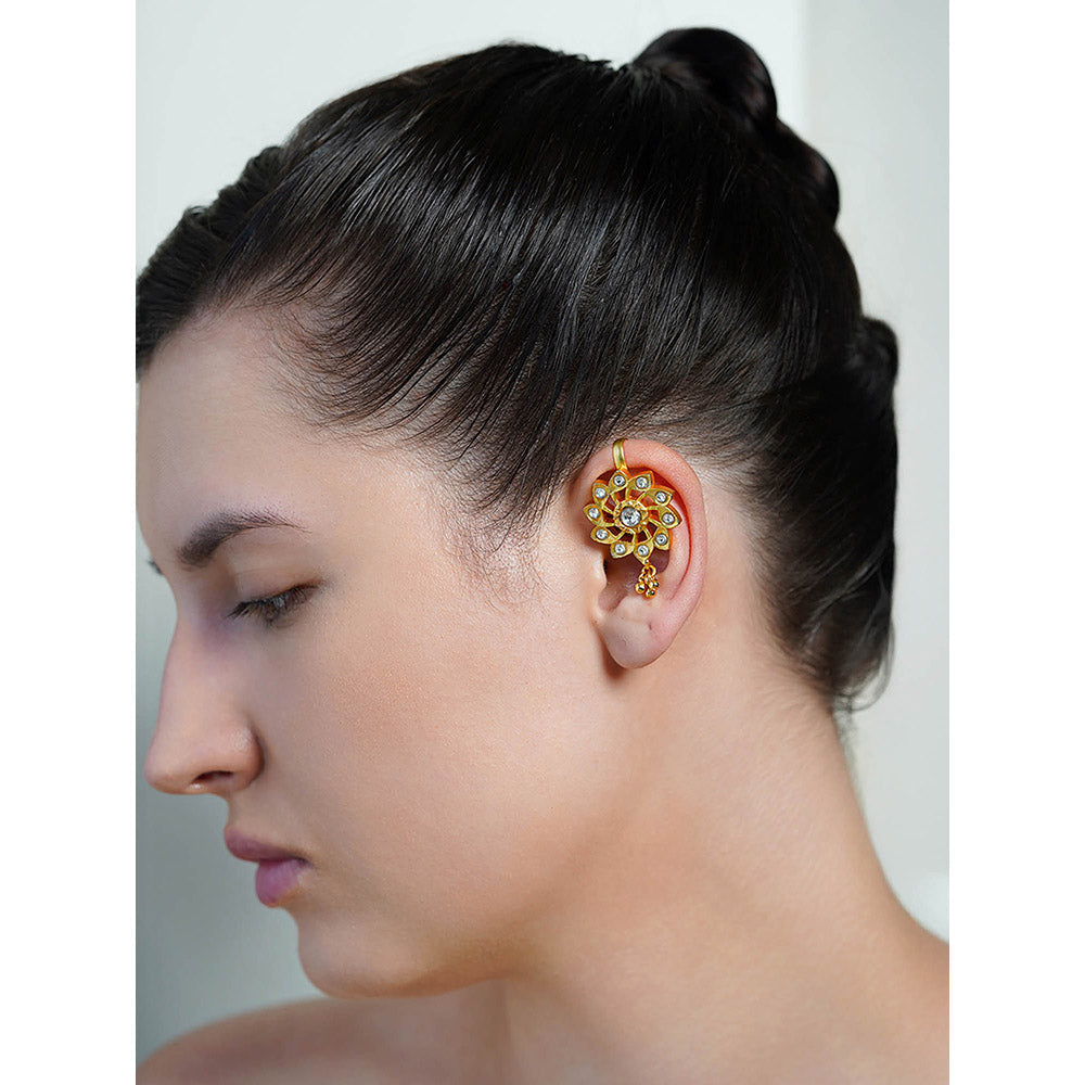 Joules By Radhika White Sunburst Gold Ear Cuff Earrings