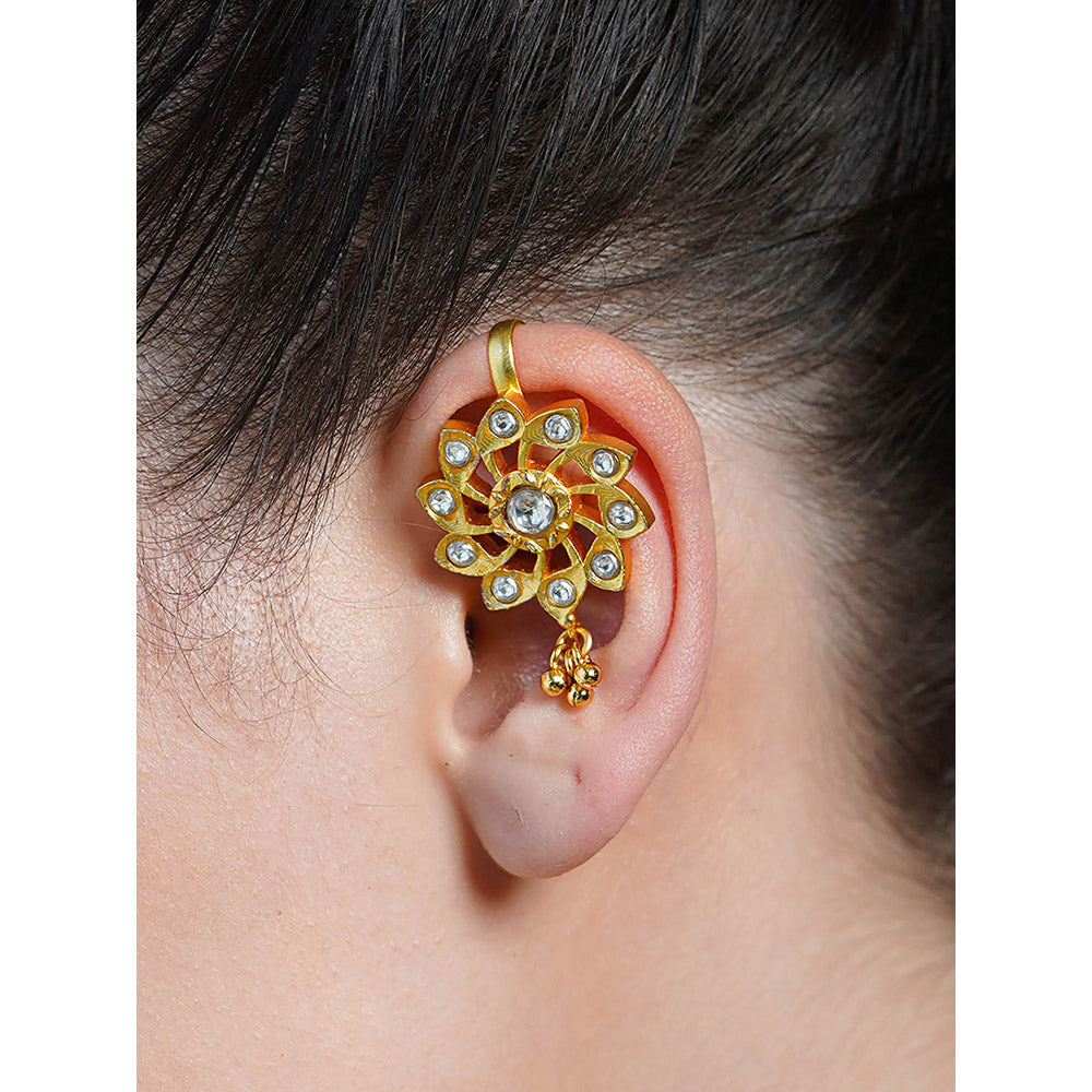 Joules By Radhika White Sunburst Gold Ear Cuff Earrings