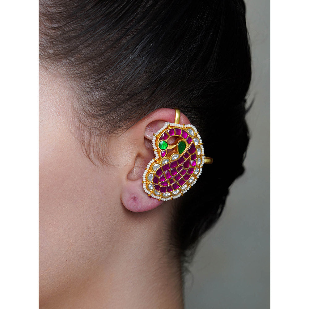 Joules By Radhika Pink Mango Gem Ear Cuff Earrings