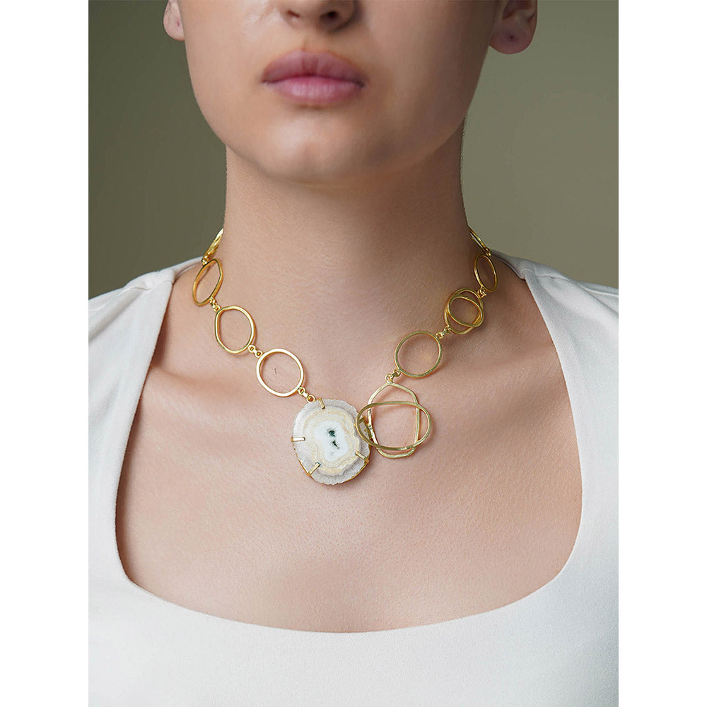Joules By Radhika White Elegant Gold Agate Necklace
