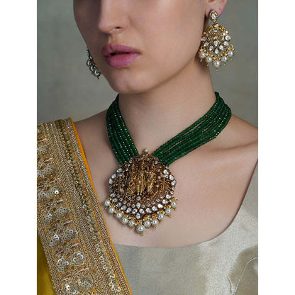 Joules By Radhika Green Emerald Dome Temple Necklace with Earrings