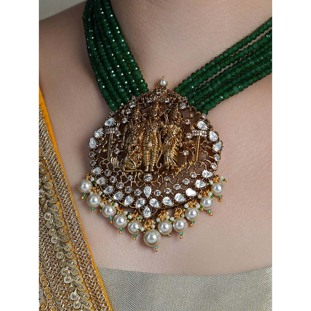 Joules By Radhika Green Emerald Dome Temple Necklace with Earrings