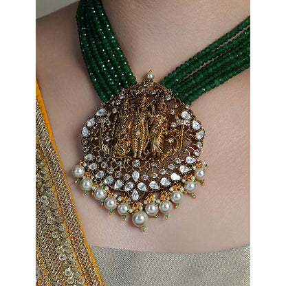 Joules By Radhika Green Emerald Dome Temple Necklace with Earrings