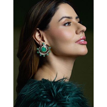 Joules By Radhika Green Graceful Emerald Halo Chandbali Earrings