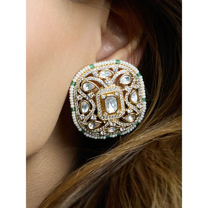 Joules By Radhika White Emerald Bloom Polki Stud Earrings