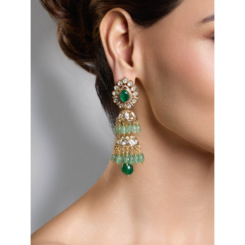 Joules By Radhika Green Throne Grace Emerald Long Jhumka Earrings