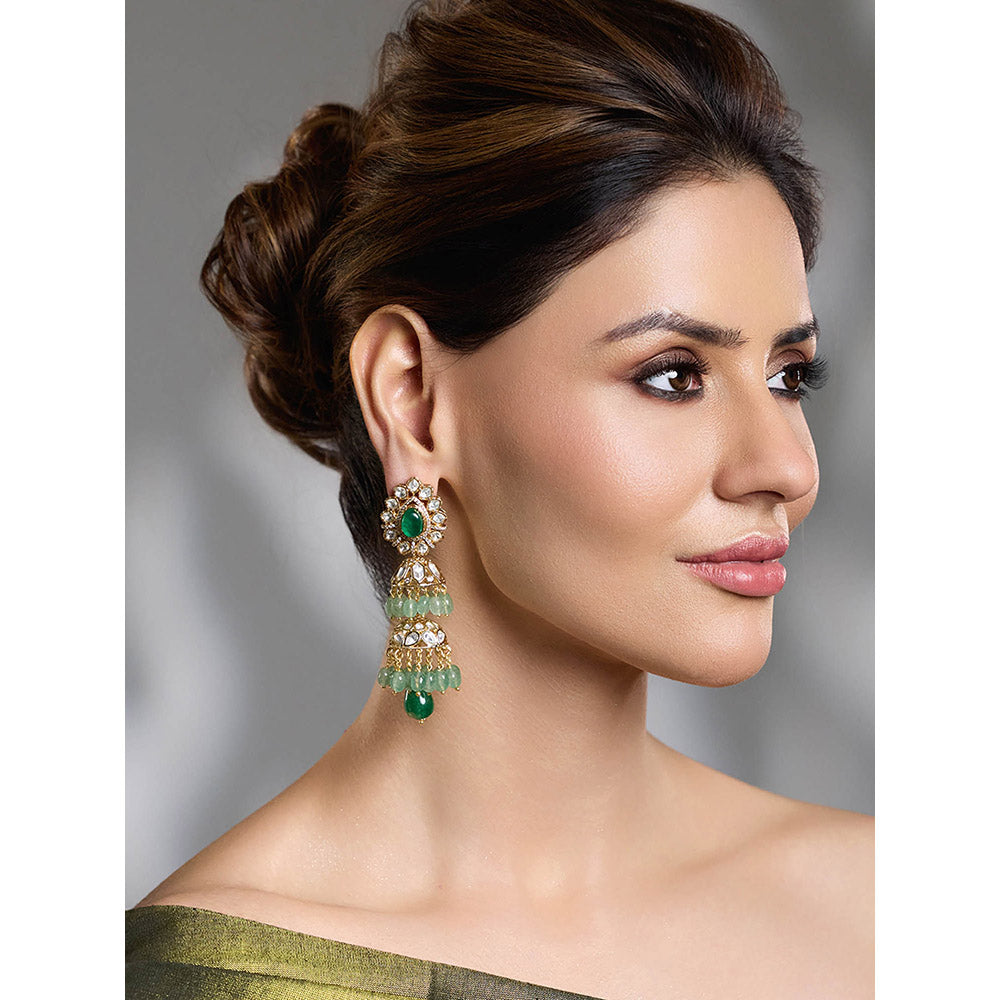 Joules By Radhika Green Throne Grace Emerald Long Jhumka Earrings