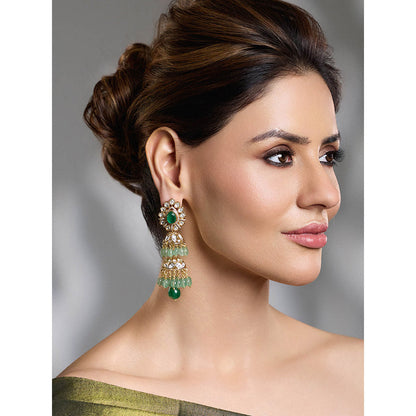Joules By Radhika Green Throne Grace Emerald Long Jhumka Earrings