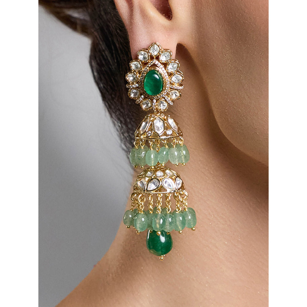 Joules By Radhika Green Throne Grace Emerald Long Jhumka Earrings