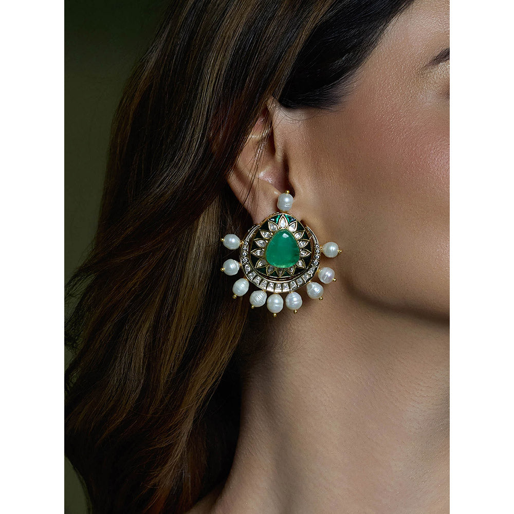 Joules By Radhika Green Royal Veil Emerald Chandbali Earrings