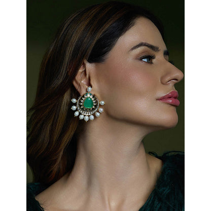 Joules By Radhika Green Royal Veil Emerald Chandbali Earrings