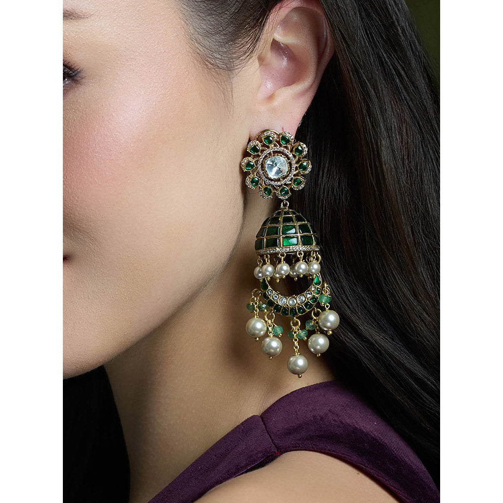 Joules By Radhika Green Kavya Gold Jhumka Earrings