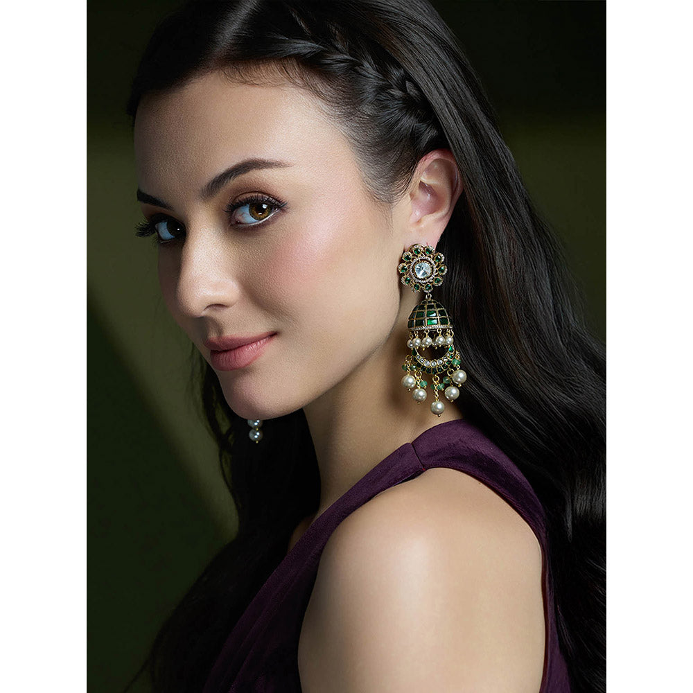 Joules By Radhika Green Kavya Gold Jhumka Earrings