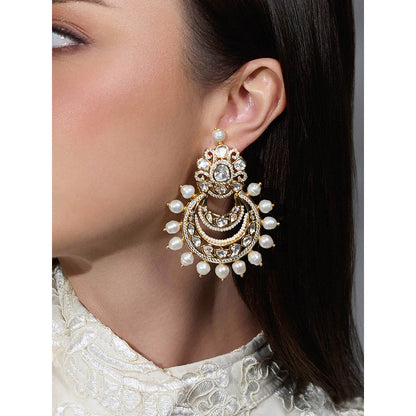Joules By Radhika White Sovereign Pearl Chandbali Earrings