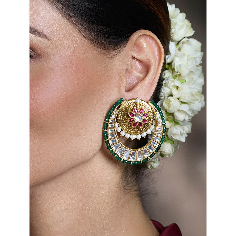 Joules By Radhika Multi-Color Majestic Bloom Chandbali Earrings