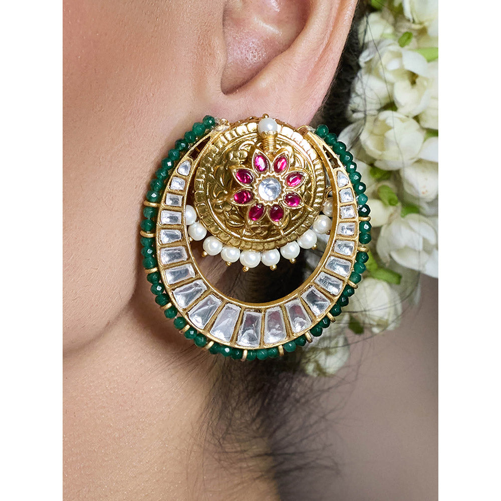 Joules By Radhika Multi-Color Majestic Bloom Chandbali Earrings