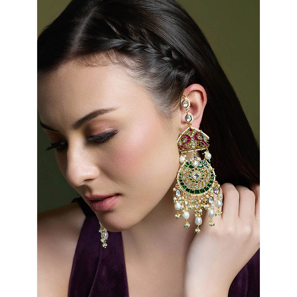 Joules By Radhika Multi-Color Royale Stone Chandbali Earrings