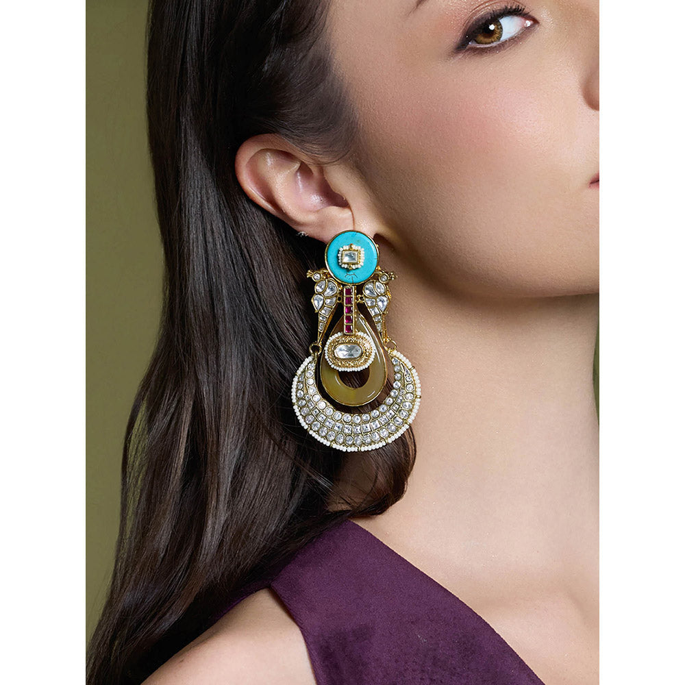 Joules By Radhika Aura Turquoise Stud Chandbali Earrings