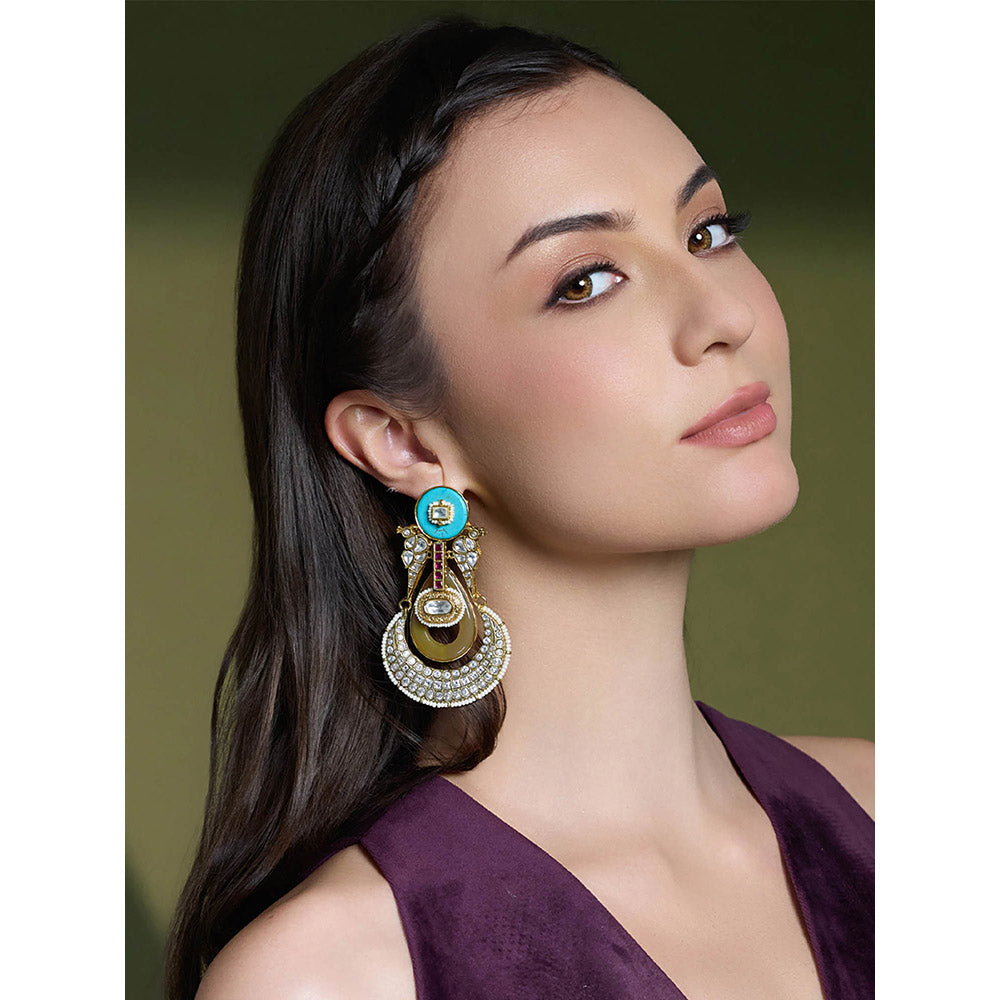 Joules By Radhika Aura Turquoise Stud Chandbali Earrings