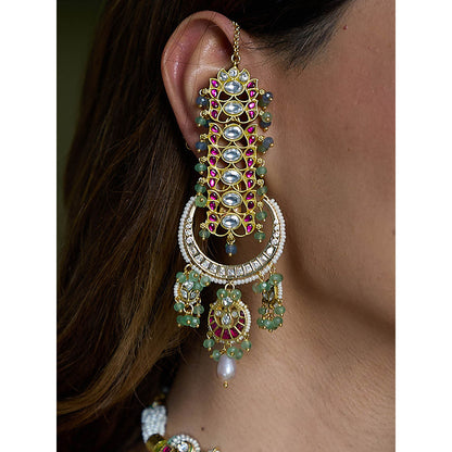Joules By Radhika Multi-Color Royal Kundan Meenakari Bridal Chandbali Earrings
