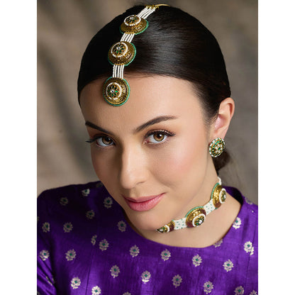 Joules By Radhika Green Graceful Emerald Kundan Maang Tikka
