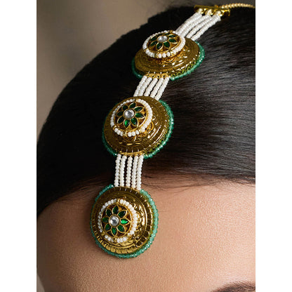Joules By Radhika Green Graceful Emerald Kundan Maang Tikka