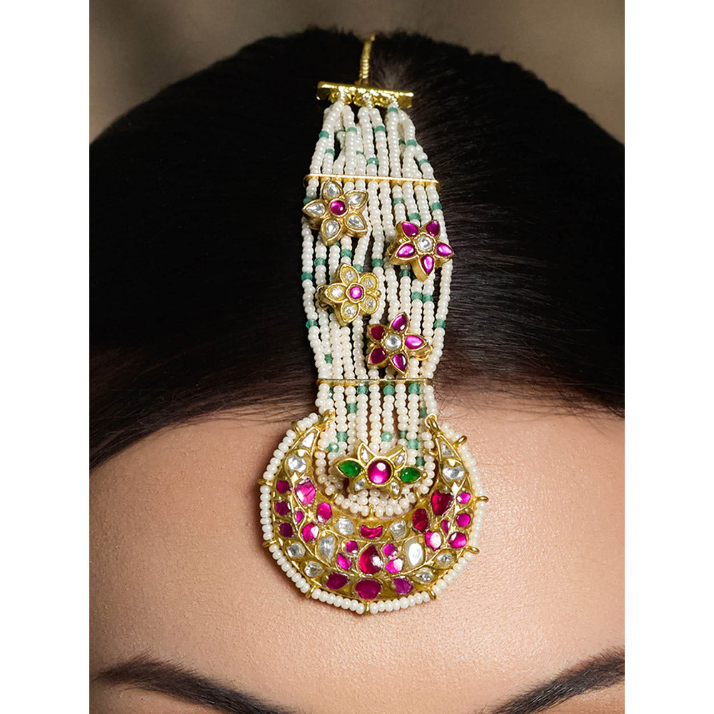 Joules By Radhika Multi-Color Ethereal Blossom Pearl Maang Tikka