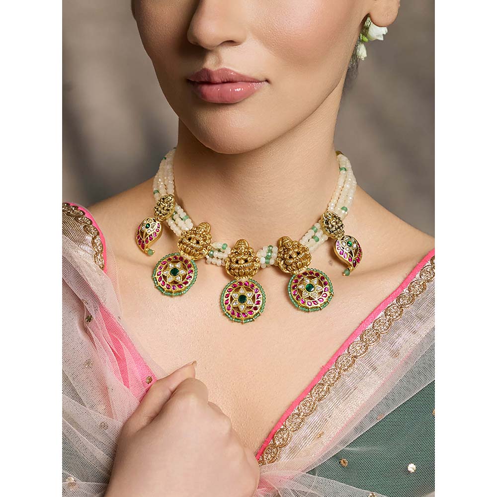 Joules By Radhika Multi-Color Ethnic Beaded Pendant Necklace