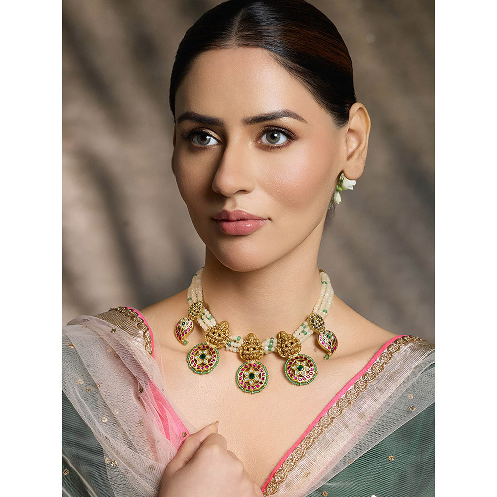 Joules By Radhika Multi-Color Ethnic Beaded Pendant Necklace