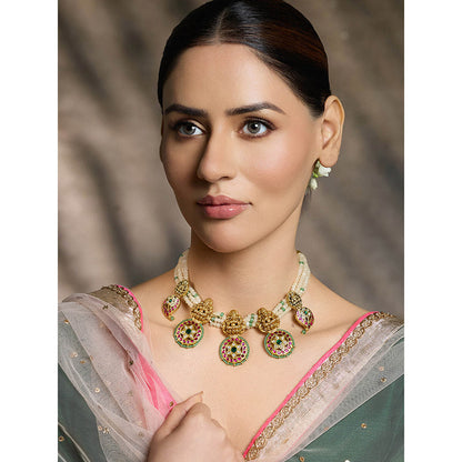 Joules By Radhika Multi-Color Ethnic Beaded Pendant Necklace