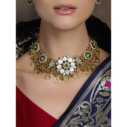 Joules By Radhika Multi-Color Antique Gold Floral Necklace