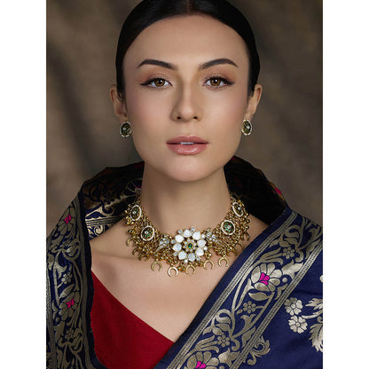 Joules By Radhika Multi-Color Antique Gold Floral Necklace