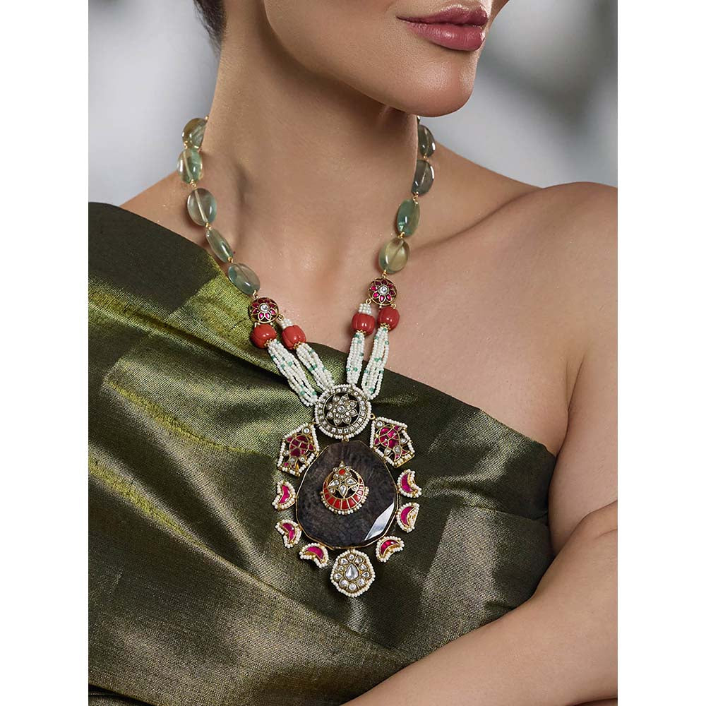 Joules By Radhika Multi-Color Royal Blue Stone Pendant Necklace