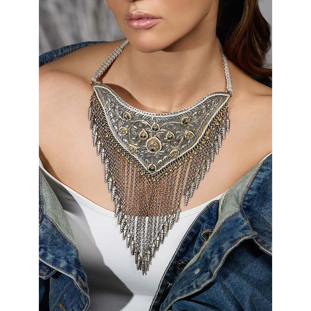 Joules By Radhika Multi-Color Shadow Grace Oxidized Necklace