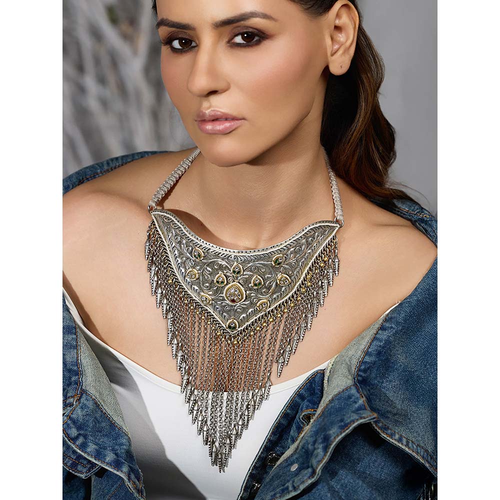 Joules By Radhika Multi-Color Shadow Grace Oxidized Necklace